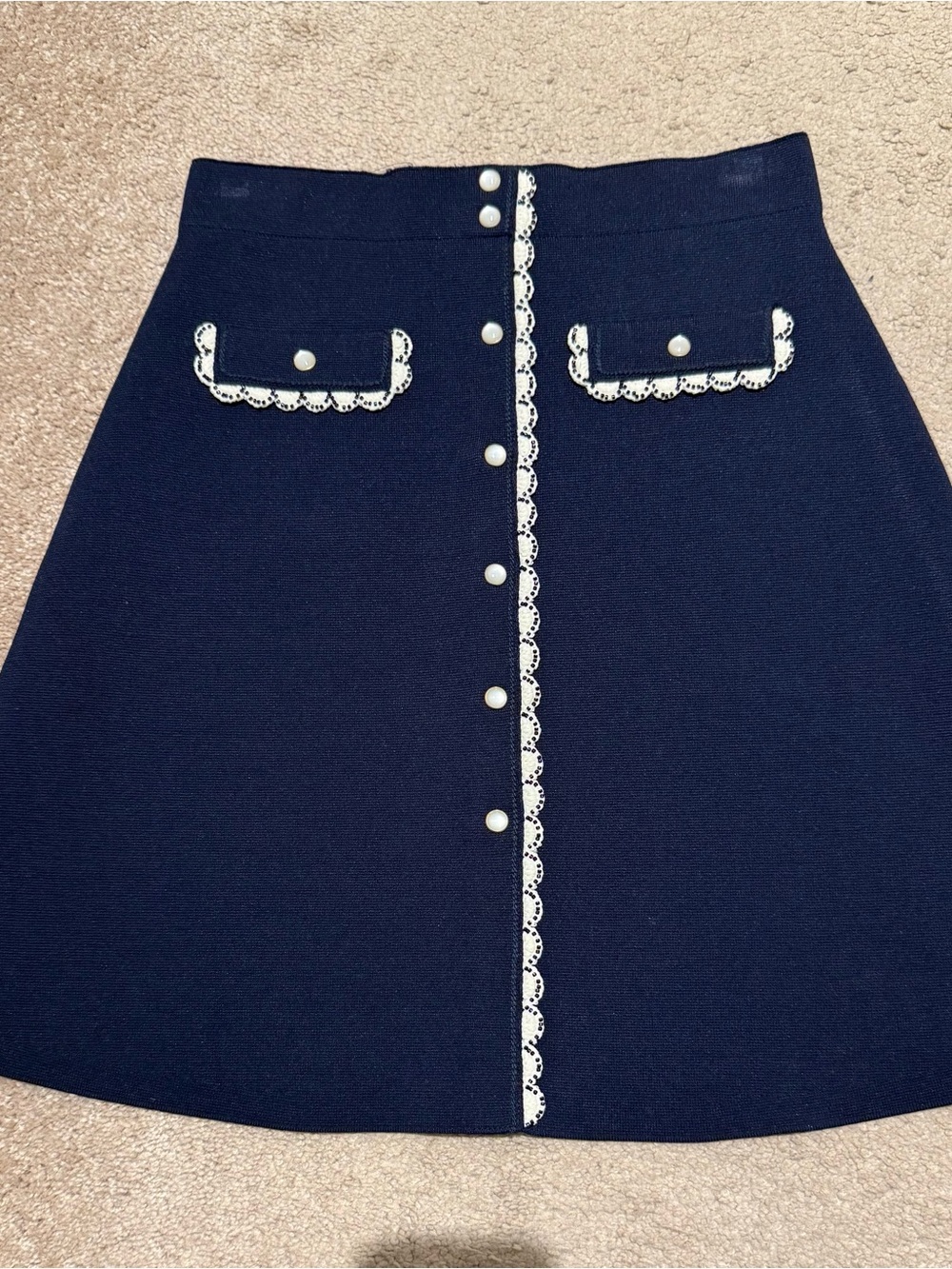 Sandro navy bandage a line skirt with white and navy trim Size EU 36 (US 4) - Picture 2 of 8